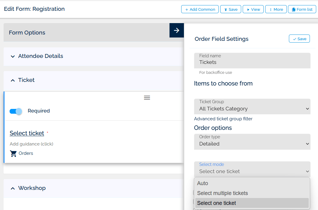Registration form builder