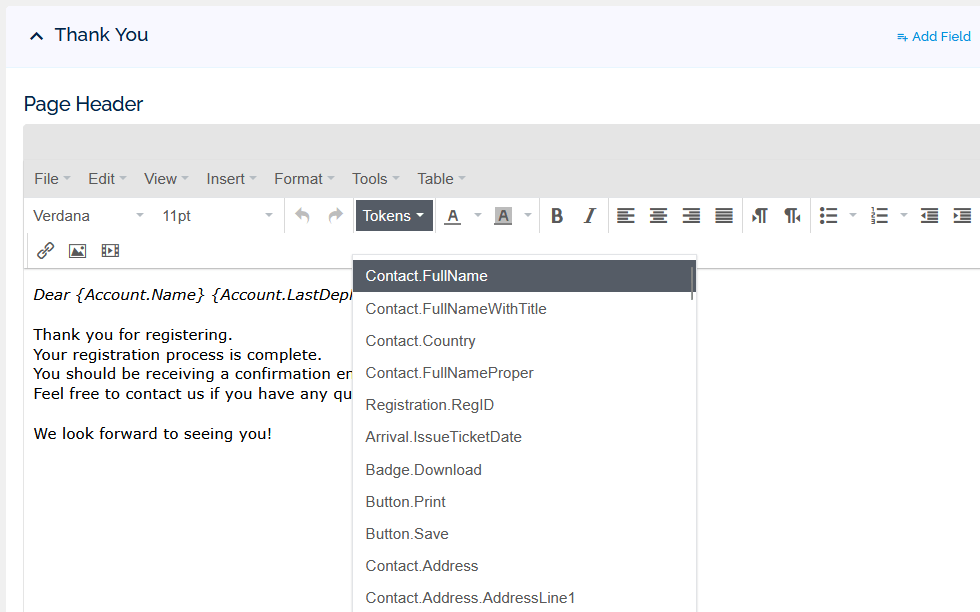 Registration form builder